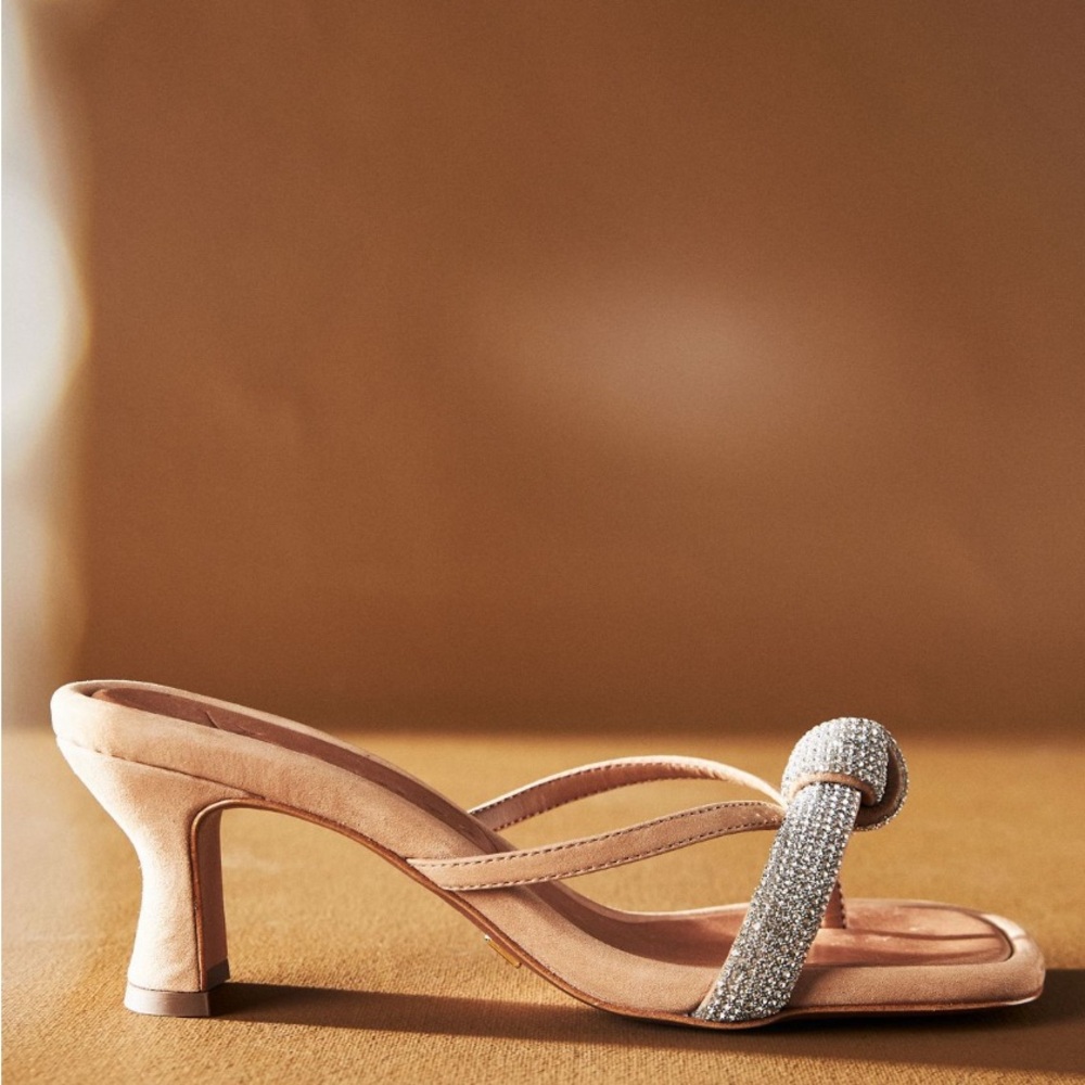 Anthropologie Leather with Rhinestones Heeled Sandals NIB - Picture 2 of 9